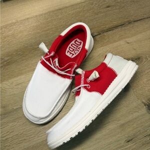 Hey Dude Men's Red and White Slip-On Loafers